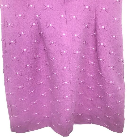 Tyler Böe Pinkish Purple White Bow Textured Sleeveless Drape Neck Pencil Dress - Picture 11 of 14